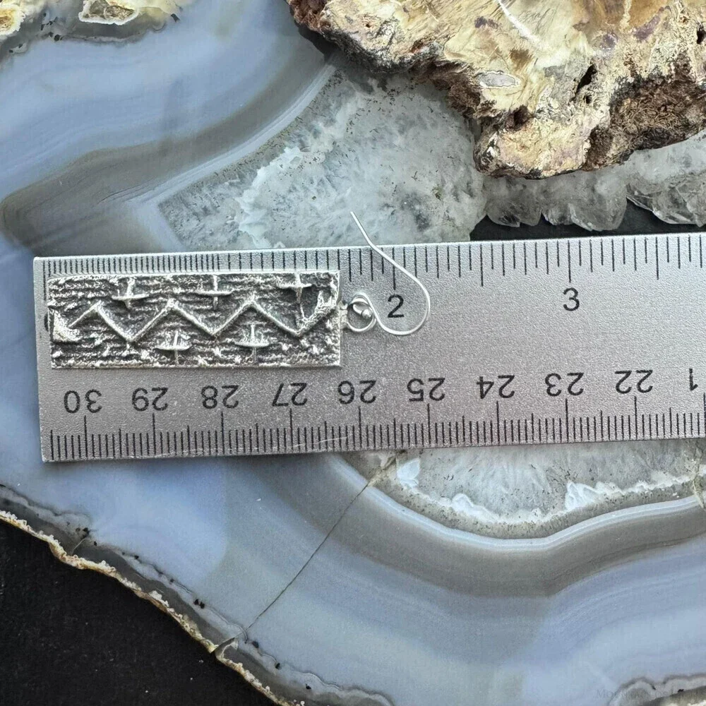 Cheyenne Custer Sterling Silver Tufa Cast Rectangle Dangle Earrings For Women